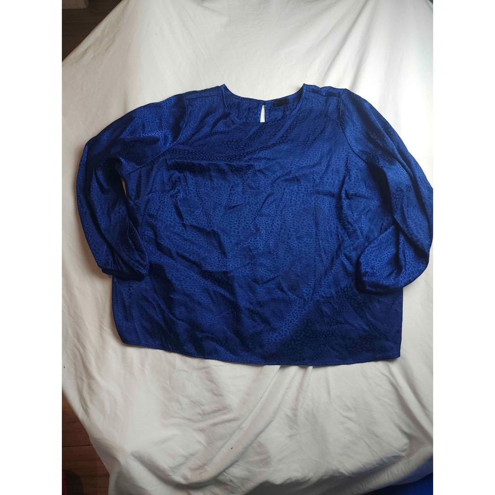 J Jason Wu Blouse Top Womens Size 3X Blue Animal Print Long Sleeve Office Career